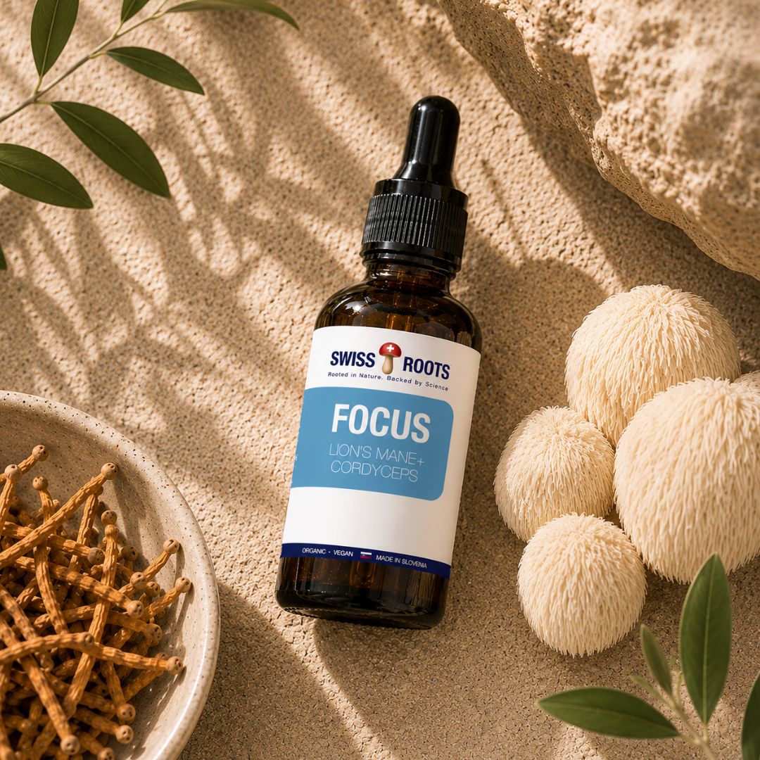 Swiss Roots™ dual blend, liquid mushroom extract, 30 ml