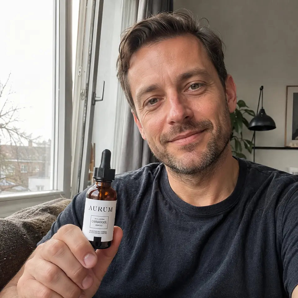 Customer holding Aurum CBD