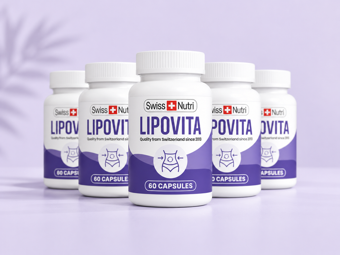 Lipovita bottles on a soft lavender background